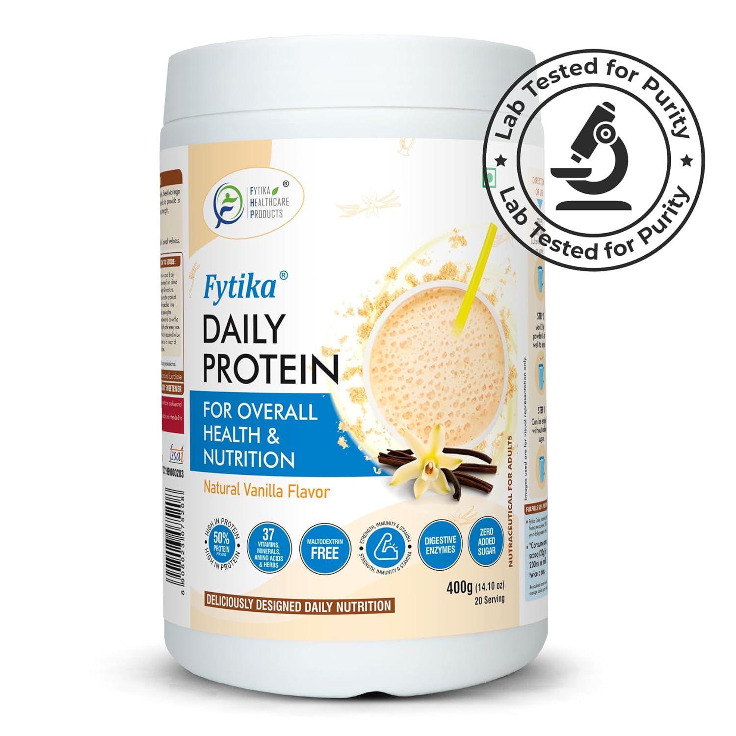 Fytika Daily Protein container with vanilla flavor on a white background