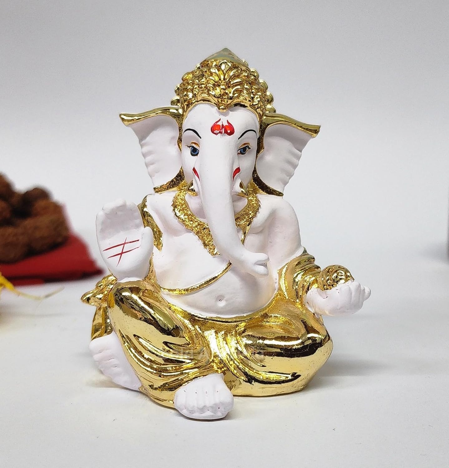 Gold Art India Gold Plated Gaddi Ganesha for Car Dashboard Home Decor Gifting Diwali Birthday Festivals (GAADDIGOLDWHITE)
