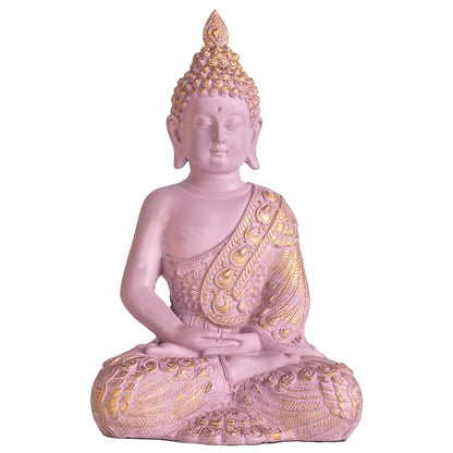 Buddha Idol for Home Decor | White Gautam Buddha Statue Showpiece for Living Room, Office & Temple | Resin Shakyamuni Buddha Figurine | Housewarming Gift (Pink |10 inch)