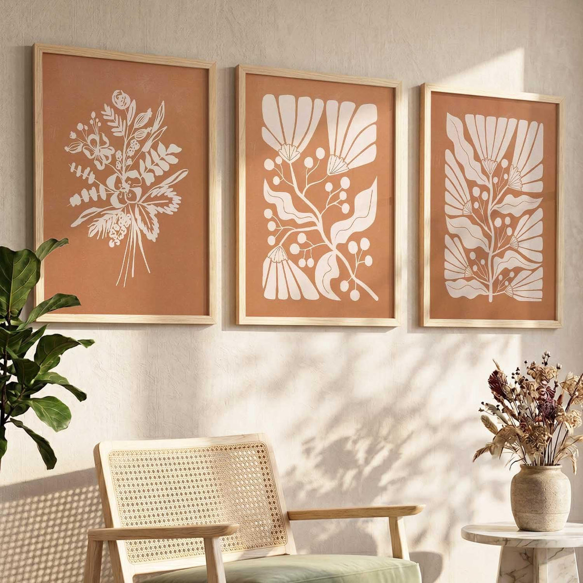 Boho Wall Art Home Decoration Paintings With Frame For Living Room Bed Room Hotel Wall Decor Digital Reprint Set of 3 (13X17 inch)