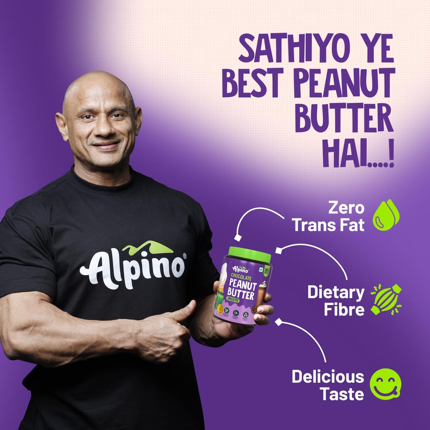 ALPINO Chocolate Peanut Butter Smooth - Roasted Peanuts, Chocolate Paste, Brown Sugar & Sea Salt - 26g Protein, Gluten Free – Plant Based Peanut Butter Creamy