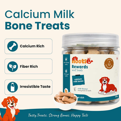 Nootie Calcium Milk Bone Supplement Dog Treats 220gms Supports Strong Gums & Jaws | Helps Maintain Clean Teeth | 100% Digestible & Safe-Milk Flavour