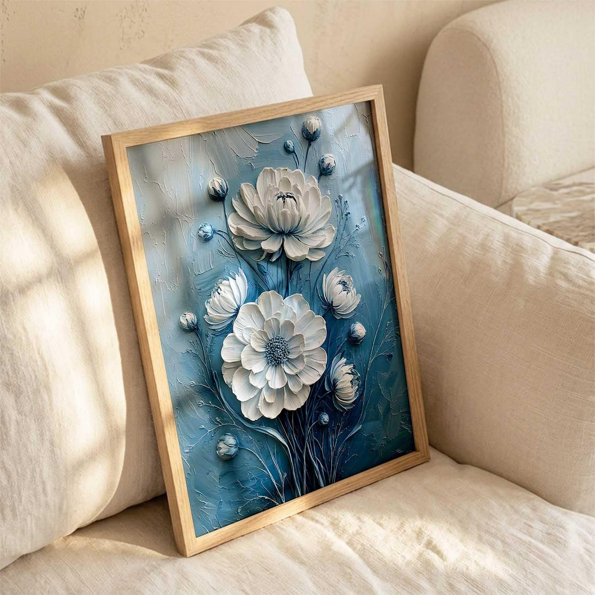 Aesthetic Flower Art Painting with Frame | Floral Wall Painting With Frame | Textured Digital Reprint For Home Decor Living Room Bedroom Wall Decor Set of 1 Size (13X17 INCH)
