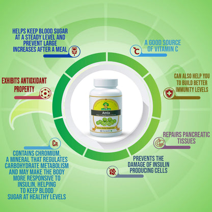 Amla Extracts - Herbal Diabetes Supplement - Helps to Regulate Blood Glucose,  60 Capsule