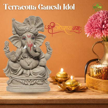 KSI Eco Friendly Ganesha Idol for Home Visarjan, Water Soluble Ganpati Murti, 8.6 Inch Maratha Pagdi Wale Ganesh, Biodegradable, Eco-Friendly Ganpati Decoration