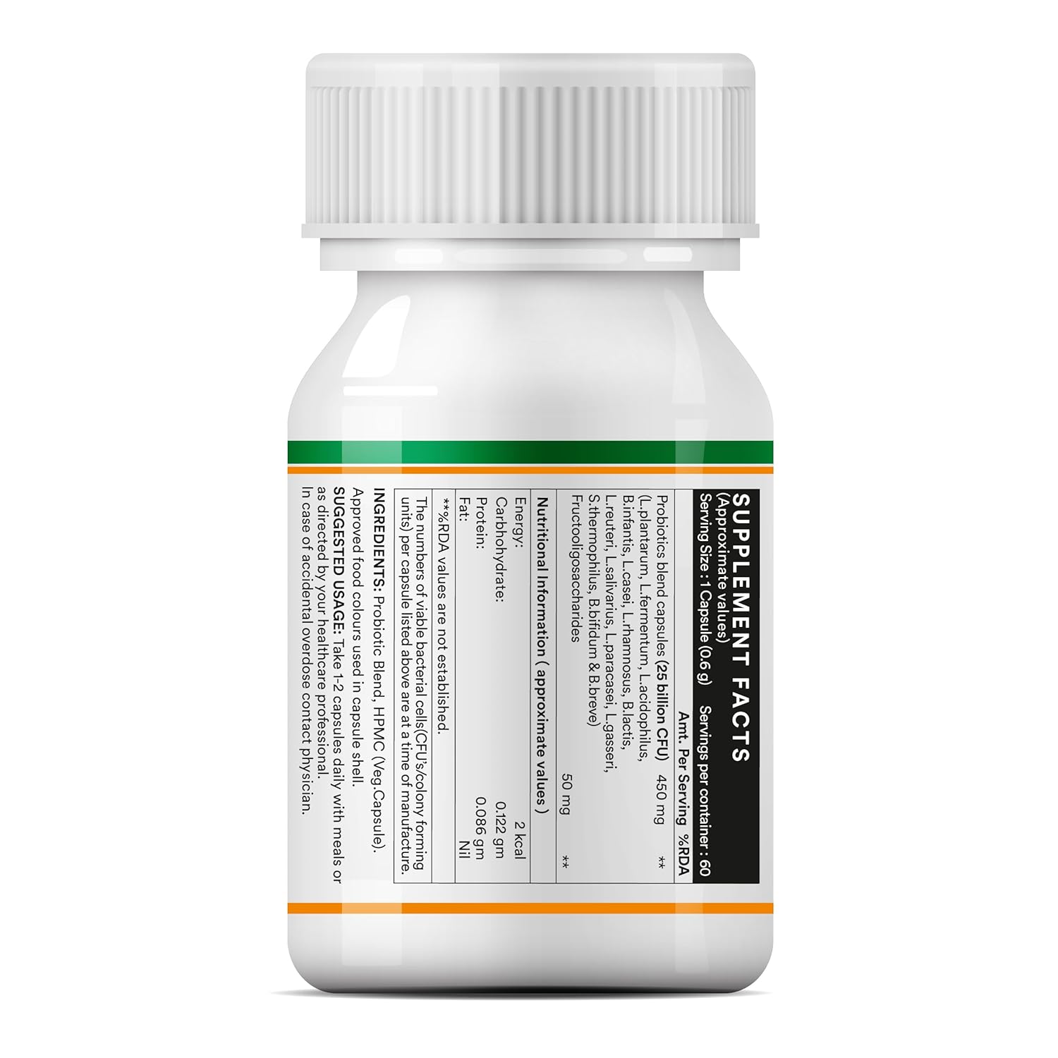 Supplement bottle with label on a white background