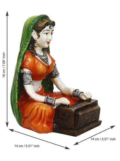 Resin Woman Statue Playing Harmonium Showpiece for Home Decor Living Room Bedroom Office Desk Table TV Unit | Womens Day Gift for Ladies | Housewarming Birthday Gift for Women