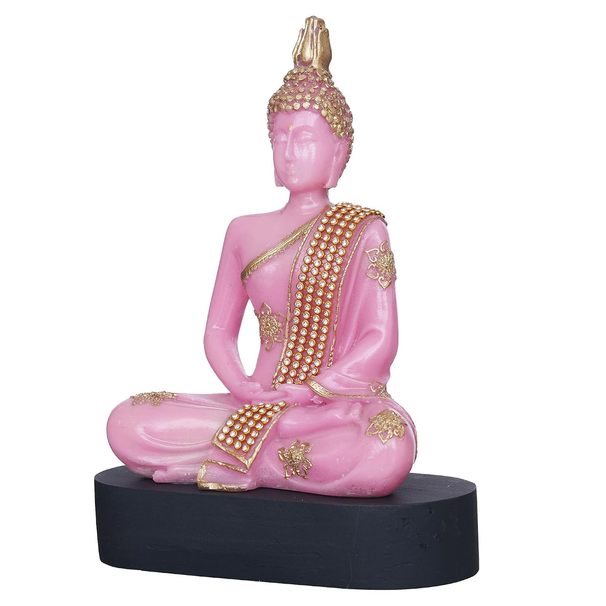 Pink and Golden Resin Handcrafted Meditating Lord Buddha Statue | Serene Home Decor for Living Rooms, Meditation Spaces, and Offices | Spiritual Gift for Diwali, Housewarming