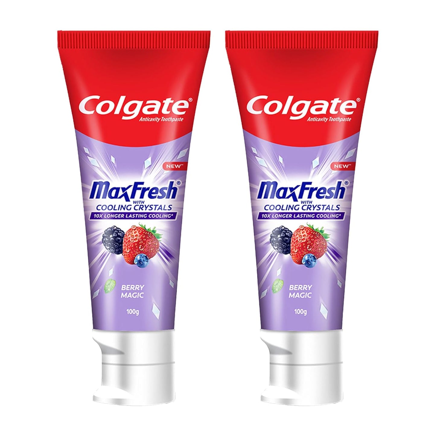 Colgate MaxFresh Berry Magic Fluoride Toothpaste, Berry Flavoured Gel Toothpaste with Ultrafreeze Technology for Intense Freshness, 10x Longer-lasting Cooling 200 gm (Pack of 2 x 100g)