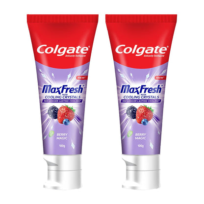 Colgate MaxFresh Berry Magic Fluoride Toothpaste, Berry Flavoured Gel Toothpaste with Ultrafreeze Technology for Intense Freshness, 10x Longer-lasting Cooling 200 gm (Pack of 2 x 100g)