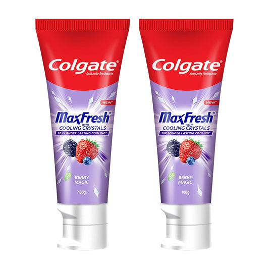 Colgate MaxFresh Berry Magic Fluoride Toothpaste, Berry Flavoured Gel Toothpaste with Ultrafreeze Technology for Intense Freshness, 10x Longer-lasting Cooling 200 gm (Pack of 2 x 100g)