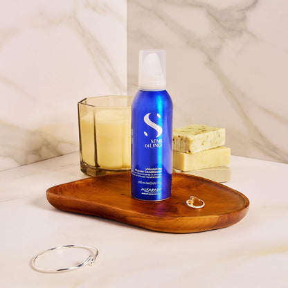 Alfaparf Milano Semi Di Lino Volume Mousse Conditioner for Fine Hair - Anti Frizz Hair Conditioner to Add Volume Body - Hair Thickening Foam - Sulfate Free Professional Salon Quality (6.76 Fl Oz).