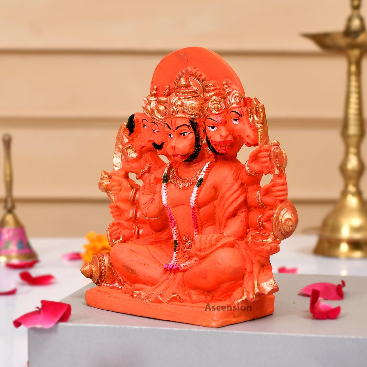 Resin Handcrafted Panchmukhi Hanuman Ji Murti for Home,Office Orange Sankat Mochan Balaji Bajrangbali Idol for Pooja Temple Showpiece Vastu Gift Decoration