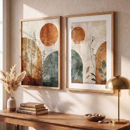 Boho Art Home Decoration Modern Paintings With Frame For Living Room Bed Room Hotel Wall Decor Digital Reprint Set of 2 (13X17 inch)