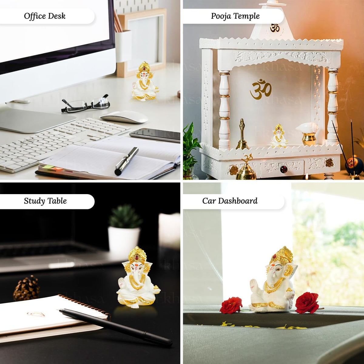 Ganesh Idol for Car Dashboard | Ganpati Idol for Cars | Vinayak Idols for Car Dashboard, Home Decor | Ganapathi Idol for Home | Vinayagar Statue | Ganpati ji for Office Desk (White)