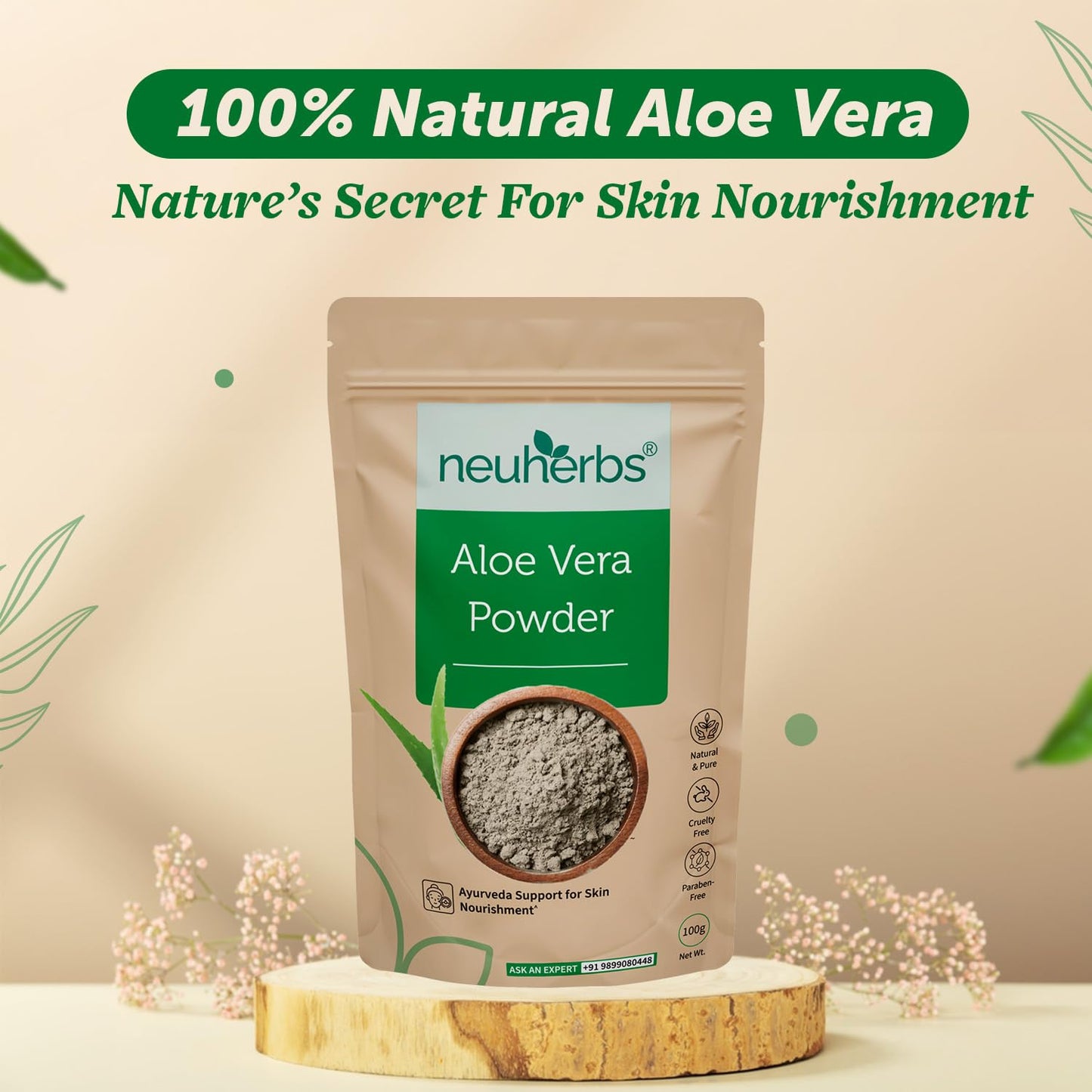 Neuherbs Aloe Vera Powder For Skin & Hair 100g | Aloevera Powder for Skin Nourishment & Hydration | 100% Pure & Natural | Cruelty & Paraben Free