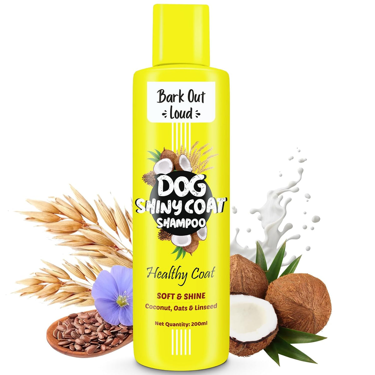 BARK OUT LOUD-Shiny Coat Dog Shampoo | Oatmeal, Coconut, Linseed, Cedar-Wood | Hydrating & Anti-Fungal/Bacterial | Healthy Glowing Coat, Shampoo for Dogs (200 ml)