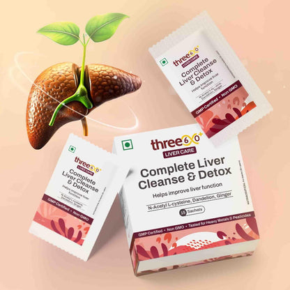three60+ Complete Liver Cleanse & Detox | Daily detox for your liver | Helps Reduce SGOT/SGPT levels | 30 Sachets | With NAC, ALA, Dandelion & Ginger