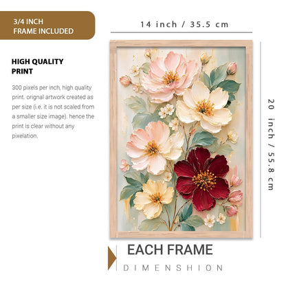 Floral Wall Art Home Decoration | Aesthetic Floral Paintings With Frame For Living Room Bed Room Hotel Wall Decor Digital Reprint Set of 1 (14X20)