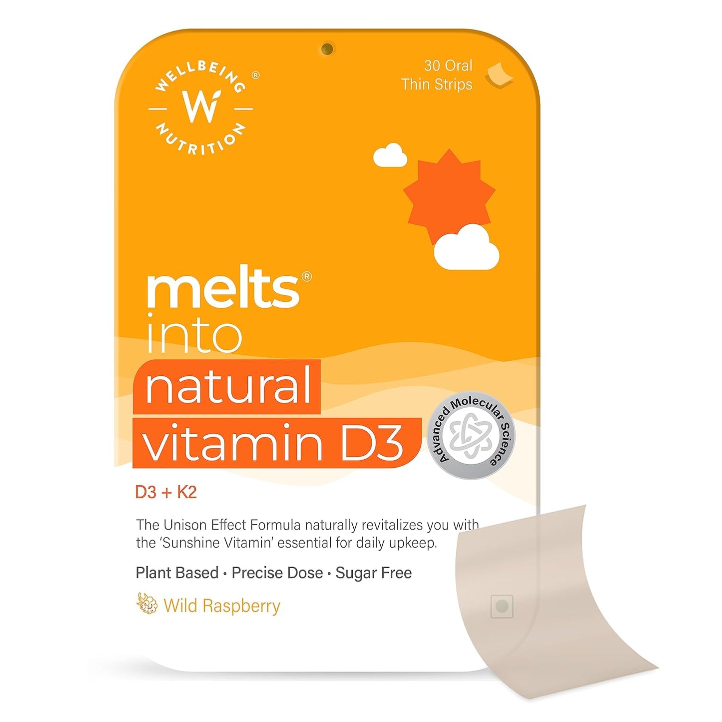 Zephivo Wellbeing Nutrition Melts Natural Vitamin D3 + K2 Supplement for Immunity, Heart, Muscle, Bone, Cellular Protection | Vitashine, Resveterol & MenaquinGold | 30 Oral Strips