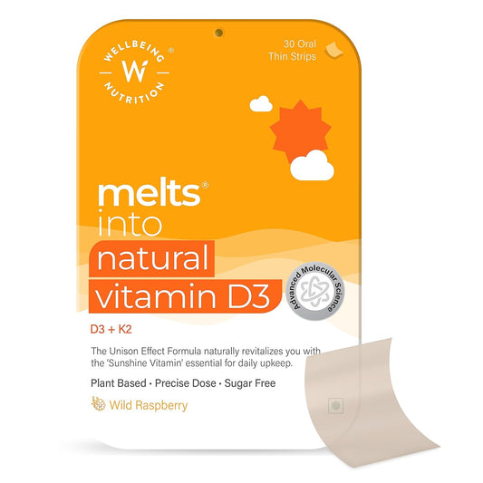 Zephivo Wellbeing Nutrition Melts Natural Vitamin D3 + K2 Supplement for Immunity, Heart, Muscle, Bone, Cellular Protection | Vitashine, Resveterol & MenaquinGold | 30 Oral Strips