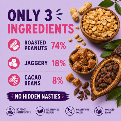 Nutty Village Dark Chocolate Peanut Butter Creamy | 24g Protein | Sweetened with Jaggery, Cacao Beans, No Refined Sugar, No Palm Oil | Vegan, & Gluten-Free Healthy Breakfast Spread