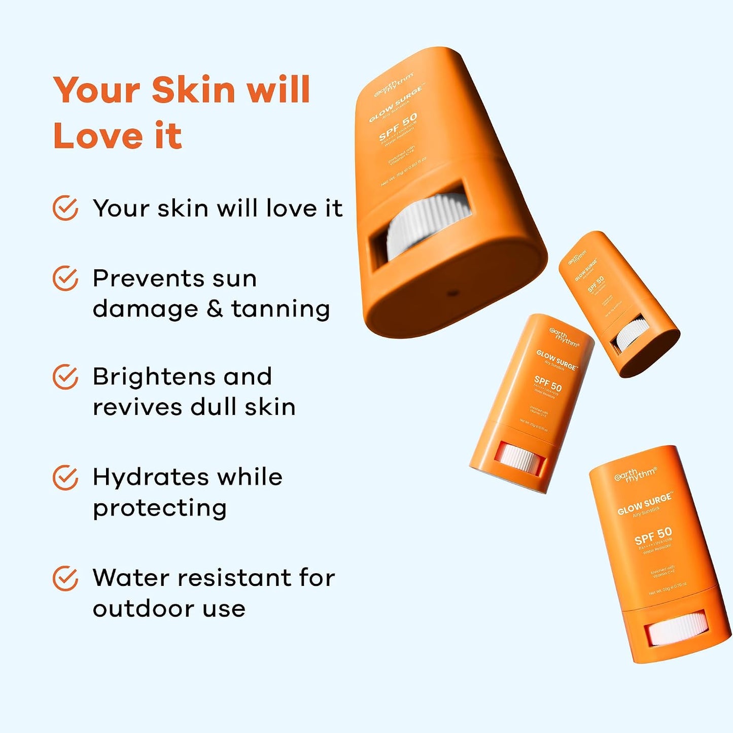 Earth Rhythm Glow Surge Vitamin C & E Sunstick SPF 50 – Brightening, No White Cast, Oxybenzone-Free, Vegan