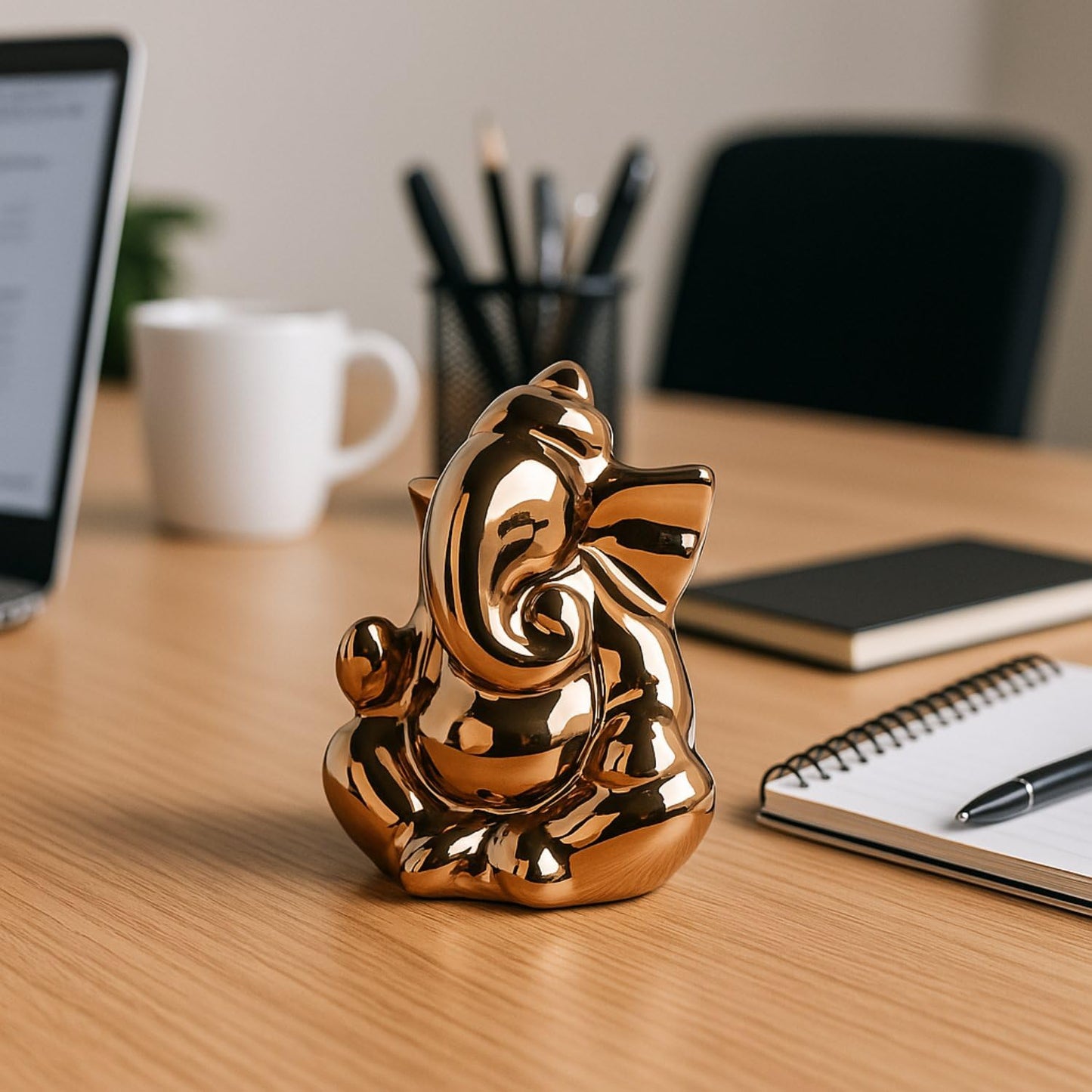 sculpmart Ganesh Idol for Home Decor & Car Dashboard | Ganesh Ji Murti Decorative Showpiece for Home Decor | Pooja Room & Office Desk (Golden) 10 CM