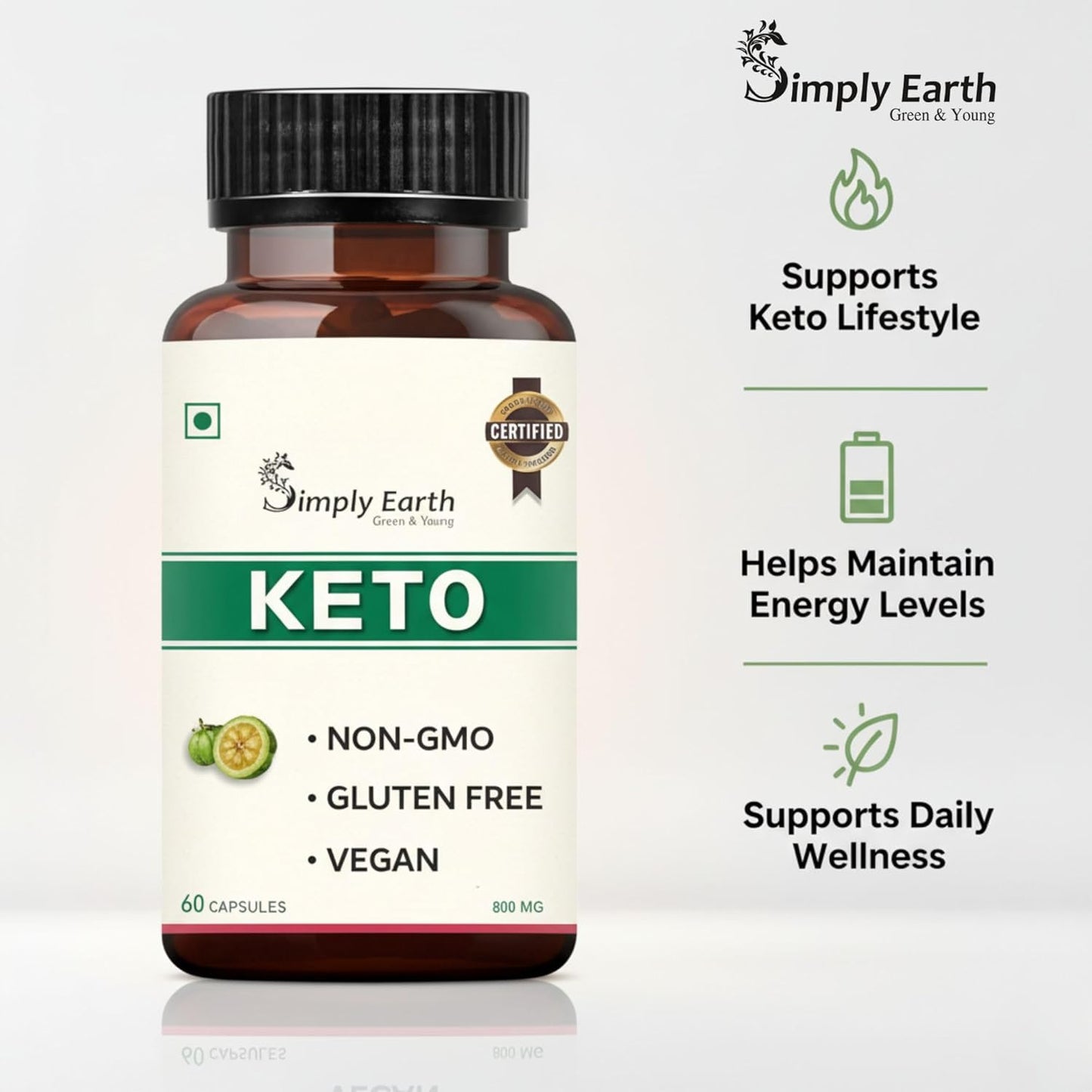 Simply Earth Natural Keto Weight Management Supplement, Belly Fat Burner for Men and Women (Green Coffee + Green Tea + Garcinia Cambogia) - 60 capsules