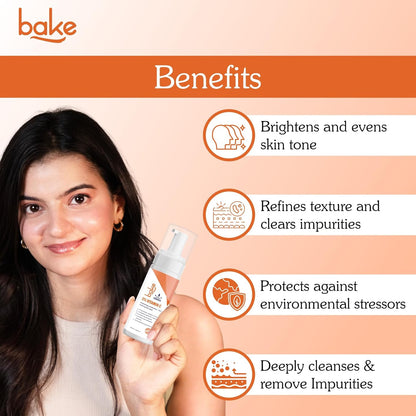 BAKE 5% Vitamin C Foaming Face Wash with Niacinamide | Brightening Face Wash for Pigmentation, Dark Spots & Uneven Skin Tone | Antioxidant Rich Cleanser for Dull, Normal to Oily Skin – 100ml