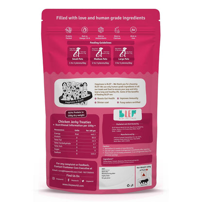 BLEP Chicken Jerky Treats Natural & Healthy Jerky Treat for Dogs & Cats, Dehydrated Chicken Breast, High Protein, HumanGrade, Best & Tasty Food for Fussy Dogs, Omega 3 & 6 Rich, 70g