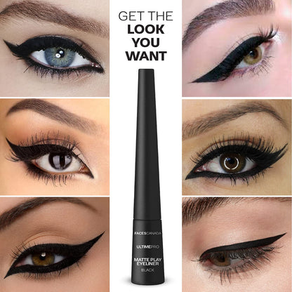 FACES CANADA Ultime Pro Matte Play Eyeliner - Black, 2.5 ml | Quick Dry | Matte Finish | 24 Hr Long Lasting Formula | Precise Felt Tip | Highly Pigmented | Waterproof, Smudgeproof & Sweatproof