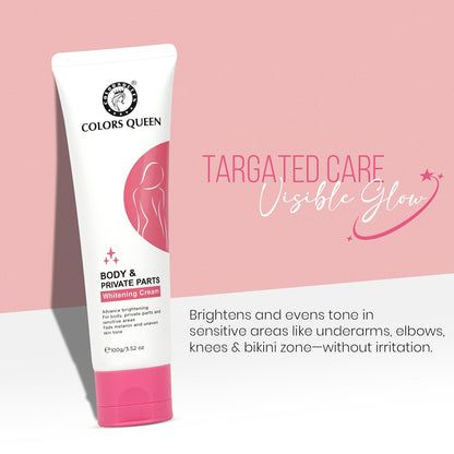 Colors Queen Body & Private Parts Whitening Cream | Dermatologist Tested Retinol Cream for Dark Body Parts Like Neck, Ankles, Knuckles, Armpits, Thighs & Elbows with Niacinamide and Hyaluronic Acid – 100g