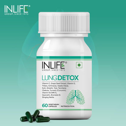 INLIFE Lung Detox Supplement | Stinging Nettle, Echinacea, Quercetin, Mulethi, Curcumin, Bromelain | Supports Healthy Lungs - 60 Vegetarian Capsules (Pack of 1, 60)