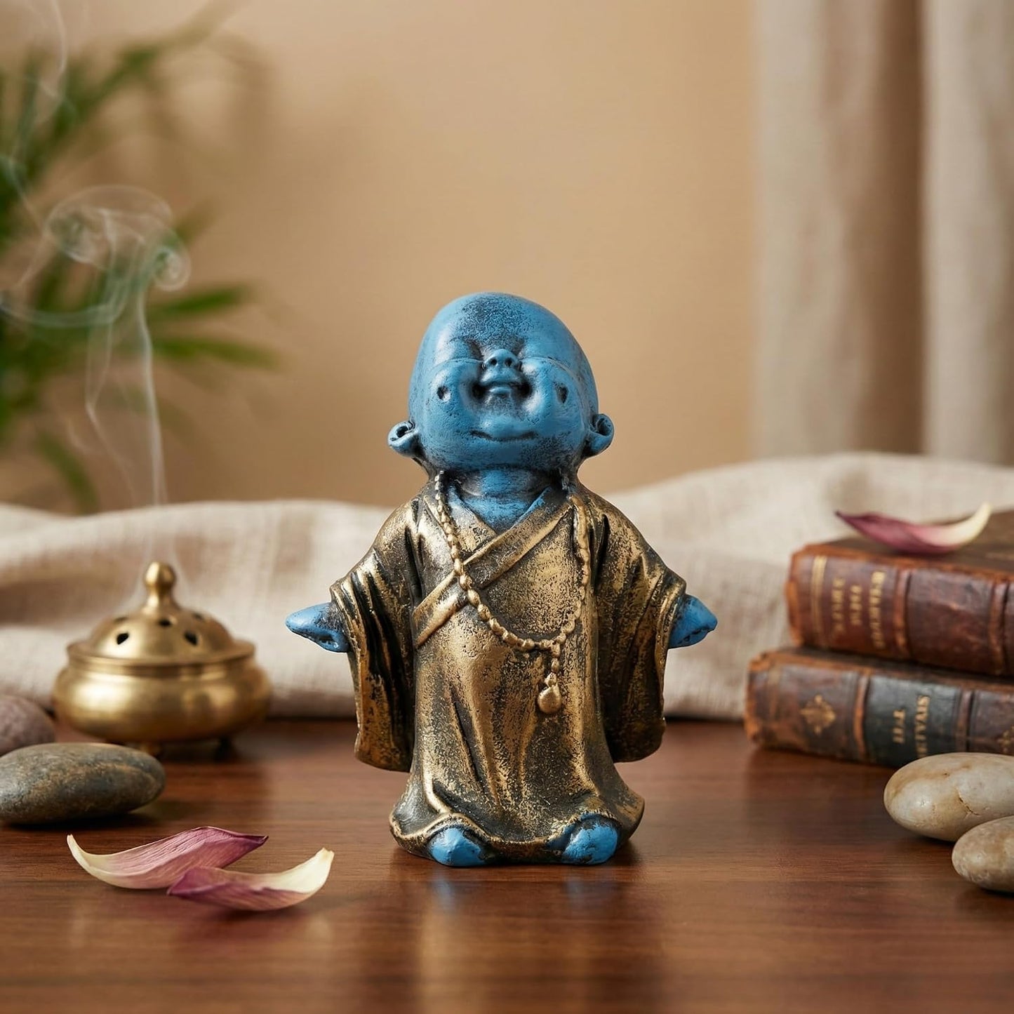 eCraftIndia Laughing Monk Buddha Statue Showpiece for Home Decor Living Room Bedroom Office Pooja Room | Gift for Diwali Housewarming Birthday