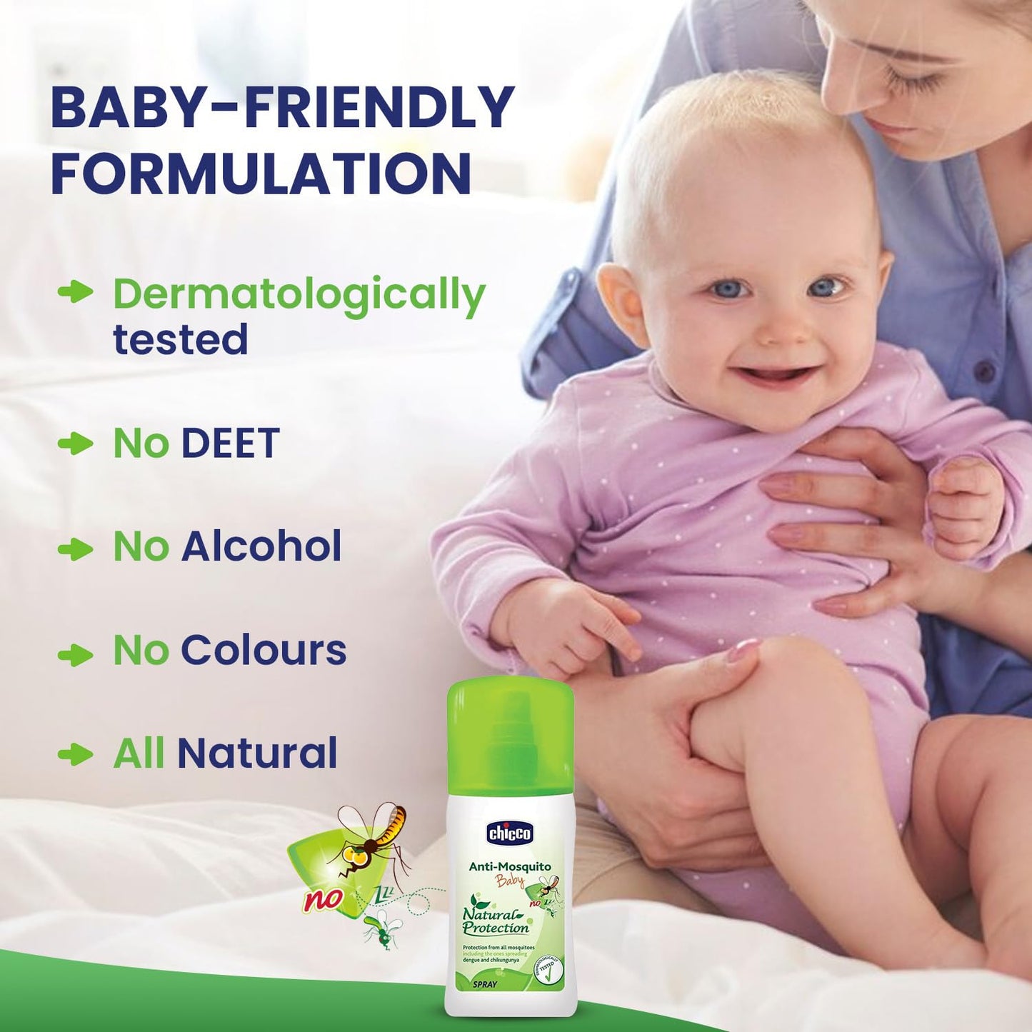 Chicco Anti-Mosquito Spray for Babies, 100ml | Natural Protection from Disease Spreading Mosquitoes | Dermatologically tested | Free from DEET, Alcohol and Colours