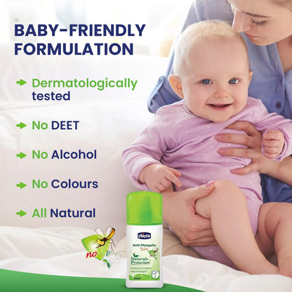 Chicco Anti-Mosquito Spray for Babies, 100ml | Natural Protection from Disease Spreading Mosquitoes | Dermatologically tested | Free from DEET, Alcohol and Colours