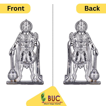 Jay Hanuman Standing Pose with Gada Idol for Car Dashboard – Silver Finish Bajrangbali Murti Devotional Gift for Temple, Car & Office (S952-SLVR)