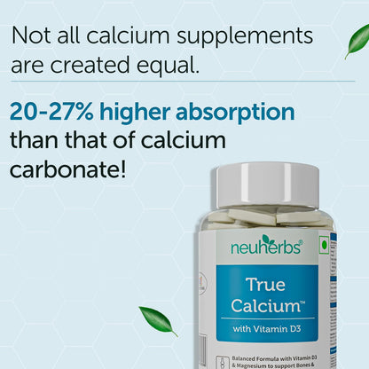 Neuherbs Calcium - 60 Tablets | True Calcium Supplement 1000mg For Men & Women | With Vitamin D3 & Magnesium | Support Bone, Joint & Muscle Health