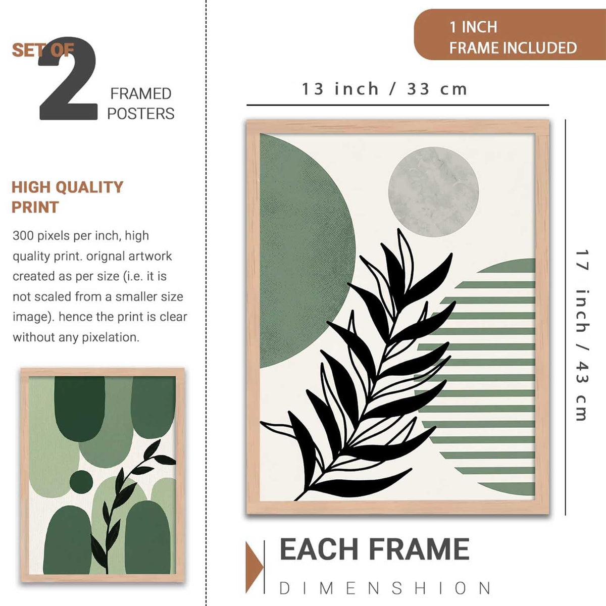 Aesthetic Floral Art Home Decoration | Boho Floral Paintings With Frame For Living Room Bed Room Hotel Wall Decor Digital Reprint Set of 2 (13X17 inch)