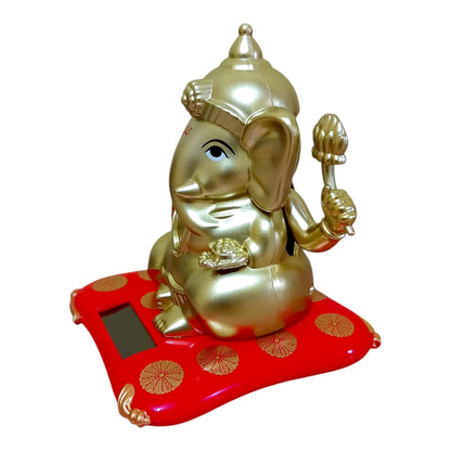Solar Powered Hand Moving Ganesha Ganesh Ganpati Gajanan Statue Idol Murti Gift Item Decorative Showpiece Multicolor Polyresin Pack of 1 (B280)