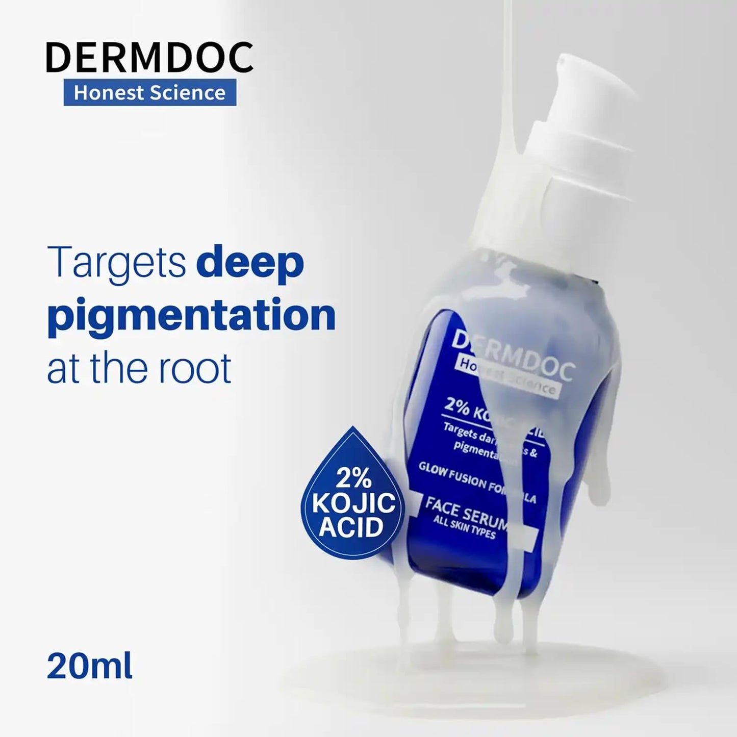 DERMDOC 2% Kojic Acid Face Serum, 20ml | Dark Spots & Pigmentation Control | Brightening, Even-Tone Formula with Niacinamide + Alpha Arbutin + Glutathione | Spot Corrector Serum for Acne Marks, Tanning & Uneven Skin Tone
