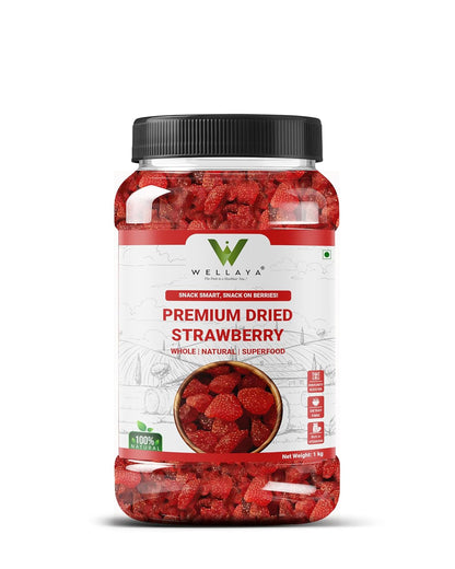 WELLAYA Premium Dried Strawberry | 100% Natural Dehydrated Strawberries | High In Vitamin C, Nutrients & Other Anti-oxidants | Healthy and Tasty Whole & Dried Strawberries