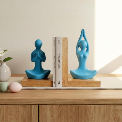 eCraftIndia Wooden Book End and Yoga Statues Showpiece for Home Decor Office Table | Gift for Housewarming Birthday