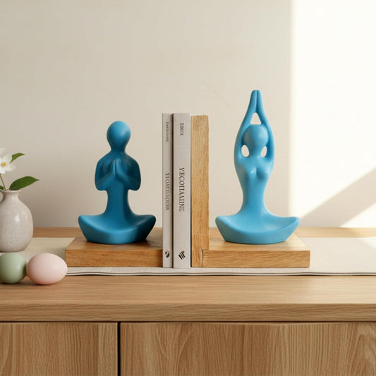 eCraftIndia Wooden Book End and Yoga Statues Showpiece for Home Decor Office Table | Gift for Housewarming Birthday