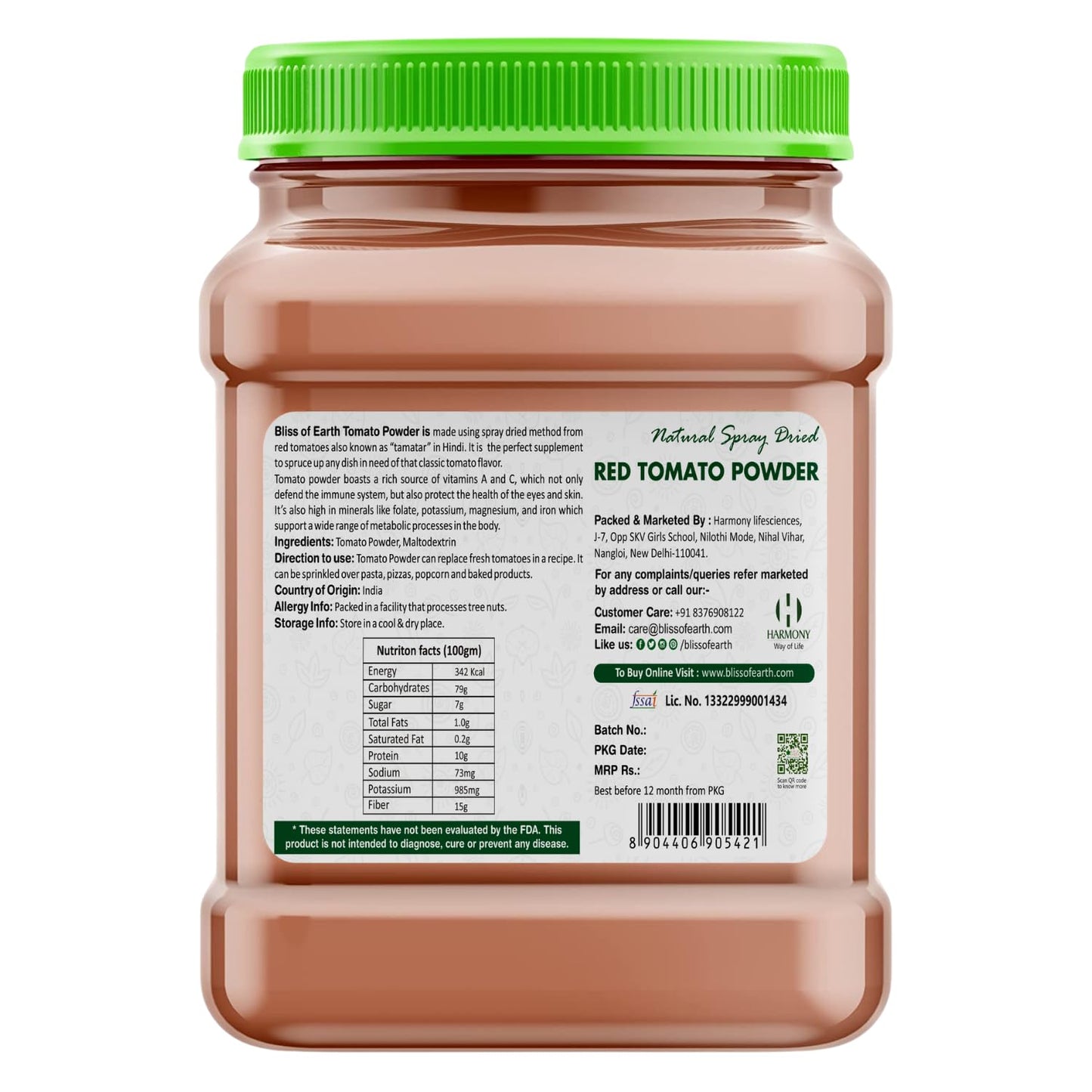 Bliss of Earth 500Gm Red Tomato Powder natural Spray Dried