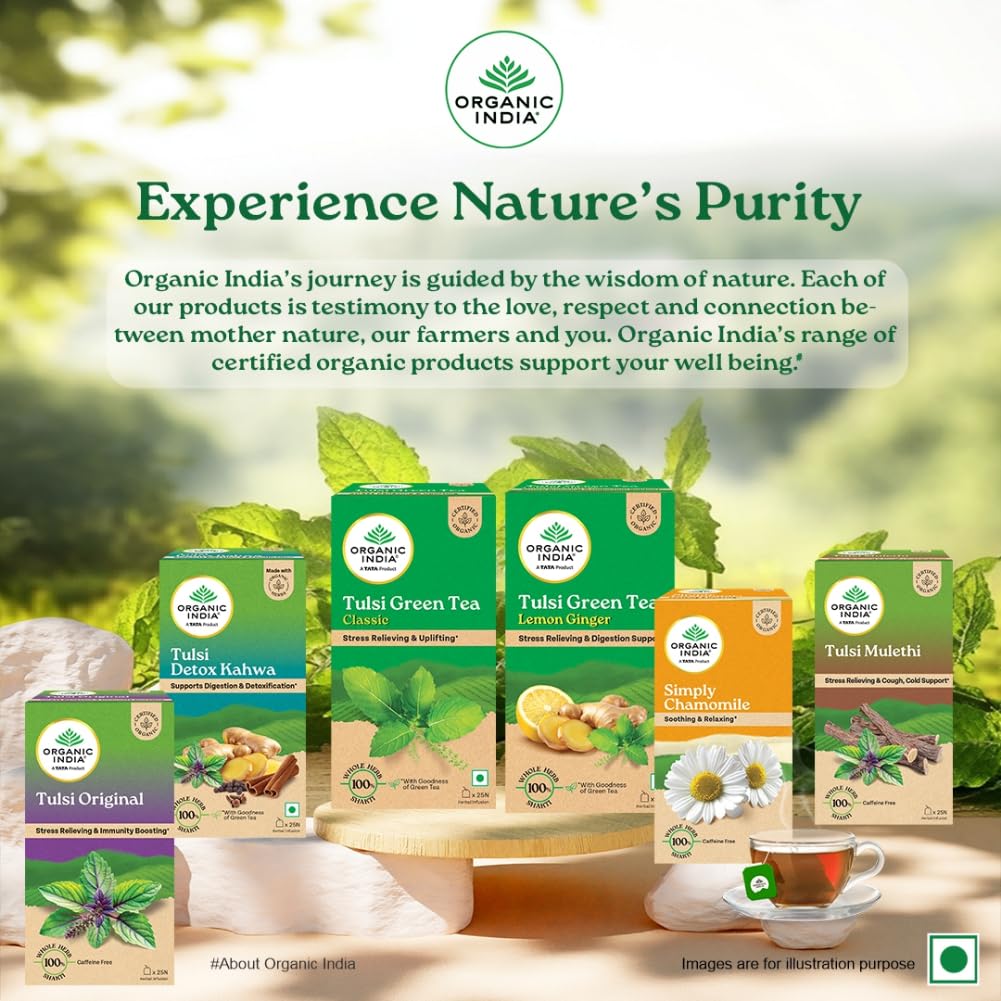 A TATA Product - Organic India Tulsi Green Tea Classic Loose Leaves - 100g, Stress Relieving, Uplifts Mood, Rich in Antioxidants, Blend of Rama, Krishna & Vana, Certified Organic