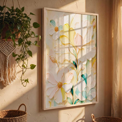 Aesthetic Flowers Modern Art Wall Painting | Home Decoration Floral Painting With Frame For Living Room Bedroom Wall Decor | Digital Reprint Set of 1 Size (13X17 INCH)