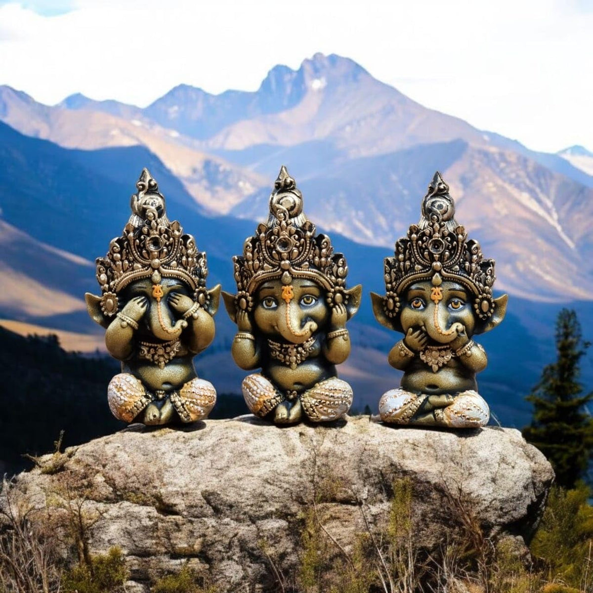 Cute Little Ganesh Idol for Home Decor | Resin Baby Ganesha Statue for Office Table, Desk, Reception & Living Room Decorative Showpiece | Hindu God Figurine 2.5x2x6 Inch (Set of 3)