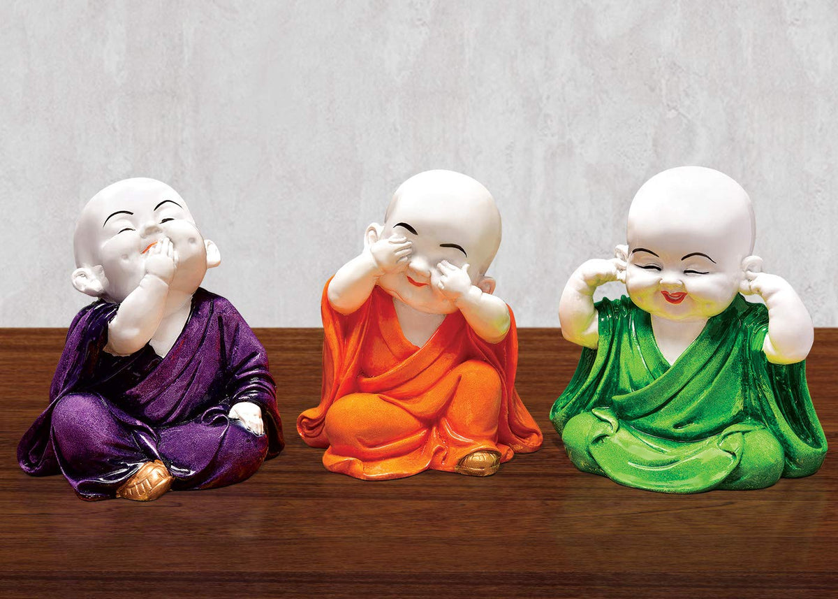 Laughing Baby Buddha Resine Showpiece (Orange,Green,Purple)